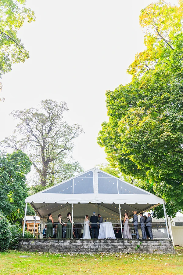 The wedding venue tent outside