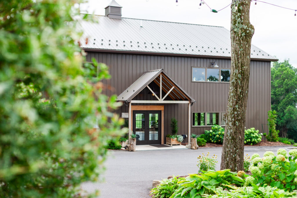 Front entrance of The Farm Bakery & Events barn wedding venue in Quakertown PA