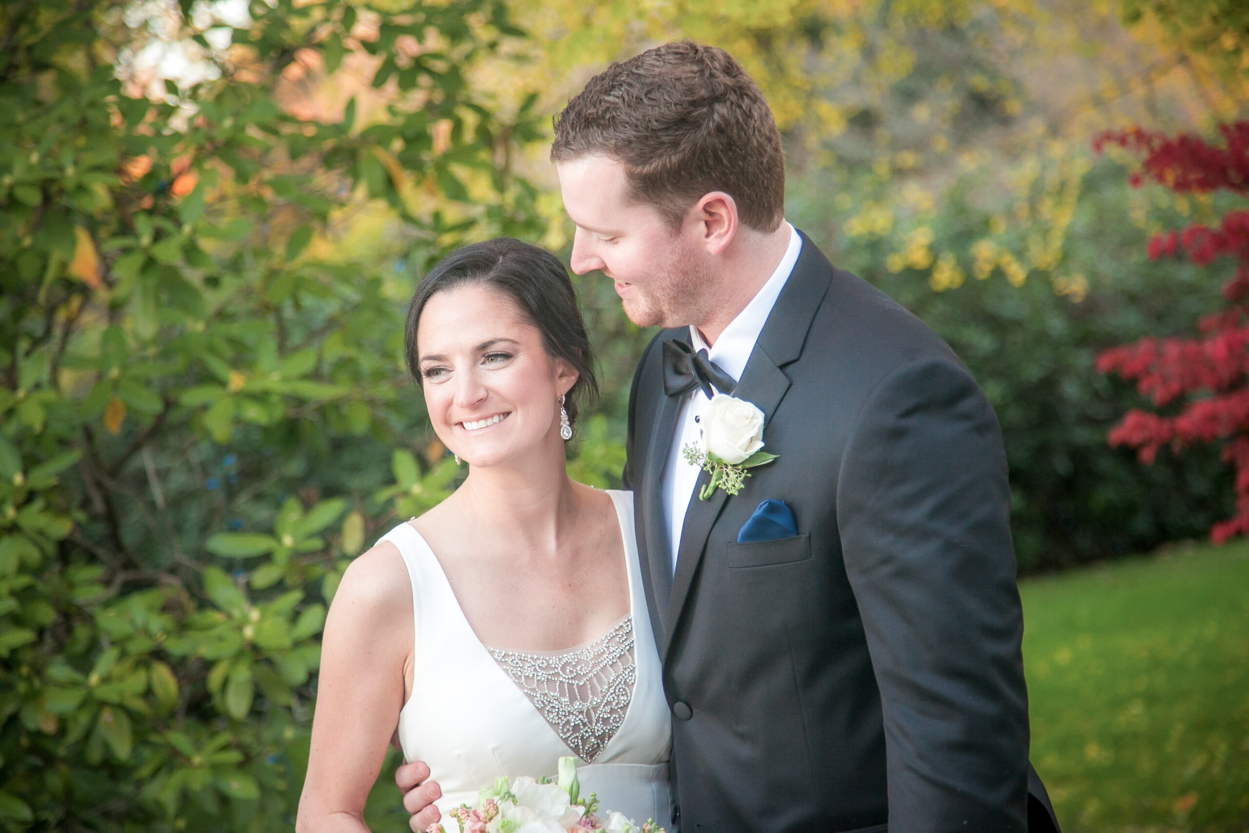 Bride and groom portrait at The Carriage House at Rockwood Park in Wilmington, Delaware.