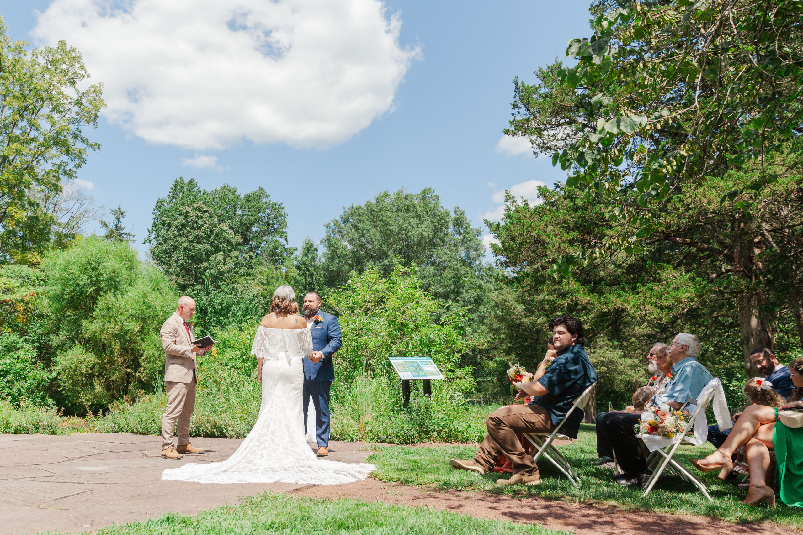 Outdoor wedding ceremony surrounded by native greenery at Bowman’s Hill Wildflower Preserve in New Hope, Pennsylvania